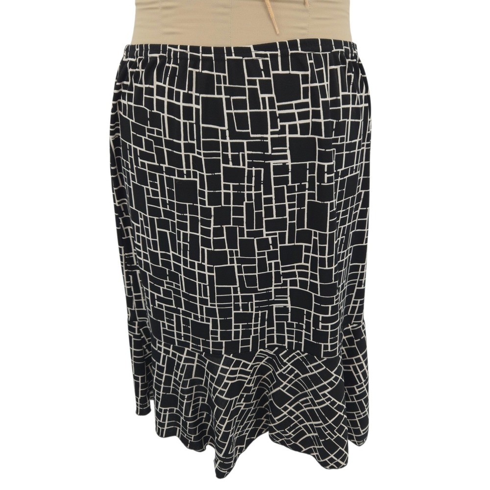 Versailles Geometric Midi Skirt XL Black White Ruffle Hem Lightweight Asymmetric